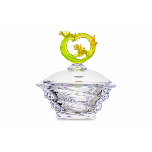 Конфетница с крышкой Cristal de Paris Миллениум 18 см, h15 см, крышка с зеленым цветком