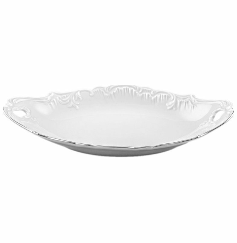 фото Блюдо 25 см овальное с ручками Cmielow "Рококо /Отводка платина" / 131520