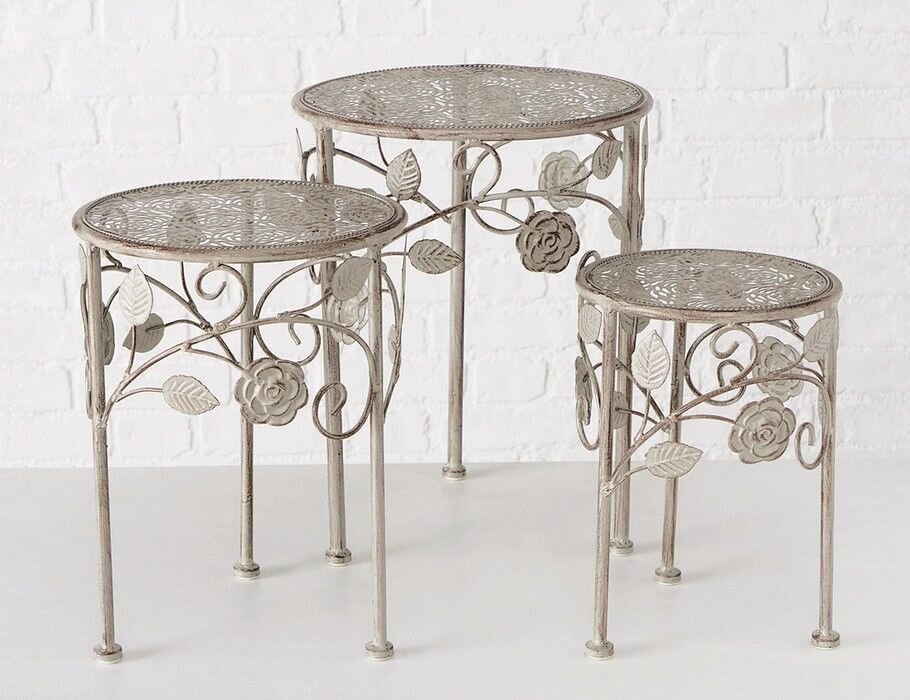 фото Кованые подставки для цветов флорис, металлические, бежевые, 28-38 см, набор - 3 шт, Boltze