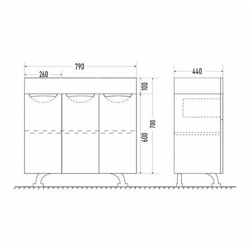 MIRSANT Камилла 80 тумба белая Quadro (3дв) без умывальника (Эльбрус 80)