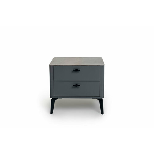 Прикроватная тумба цвет корпуса темно-серый soft touch, цвет топа коричневый песок, (Габариты: 500 x 430 x 490 mm)