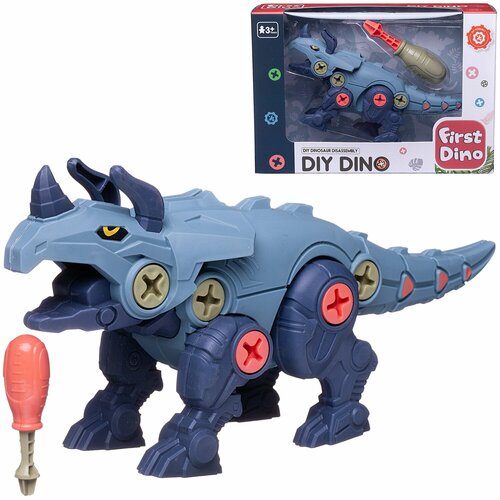Игровой набор Динозаврик-конструктор Мой первый динозавр. Трицераптос в наборе с отверткой, в коробке - Junfa Toys [WZ-16957] конструктор lanson toys самолет с отверткой
