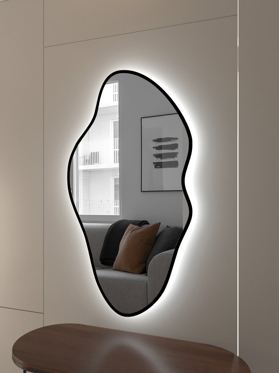 Зеркало настенное с подсветкой, фигурное, с черной окантовкой, 110*60 см - фотография № 7