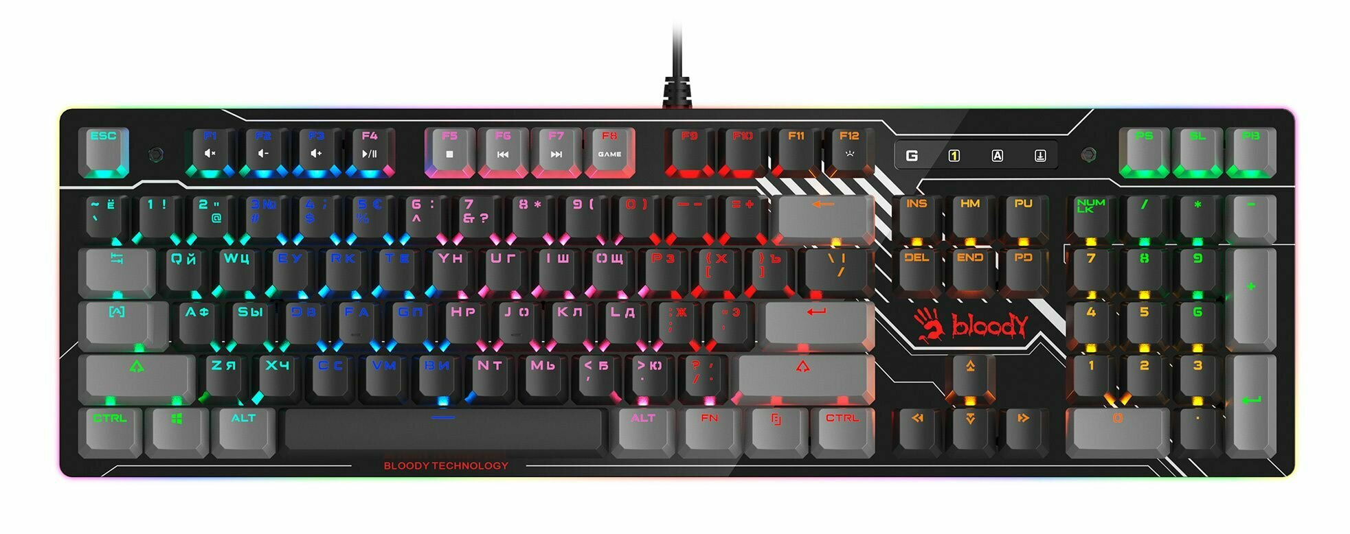 Клавиатура A4Tech Bloody B808N механическая черныйсерый USB for gamer LED