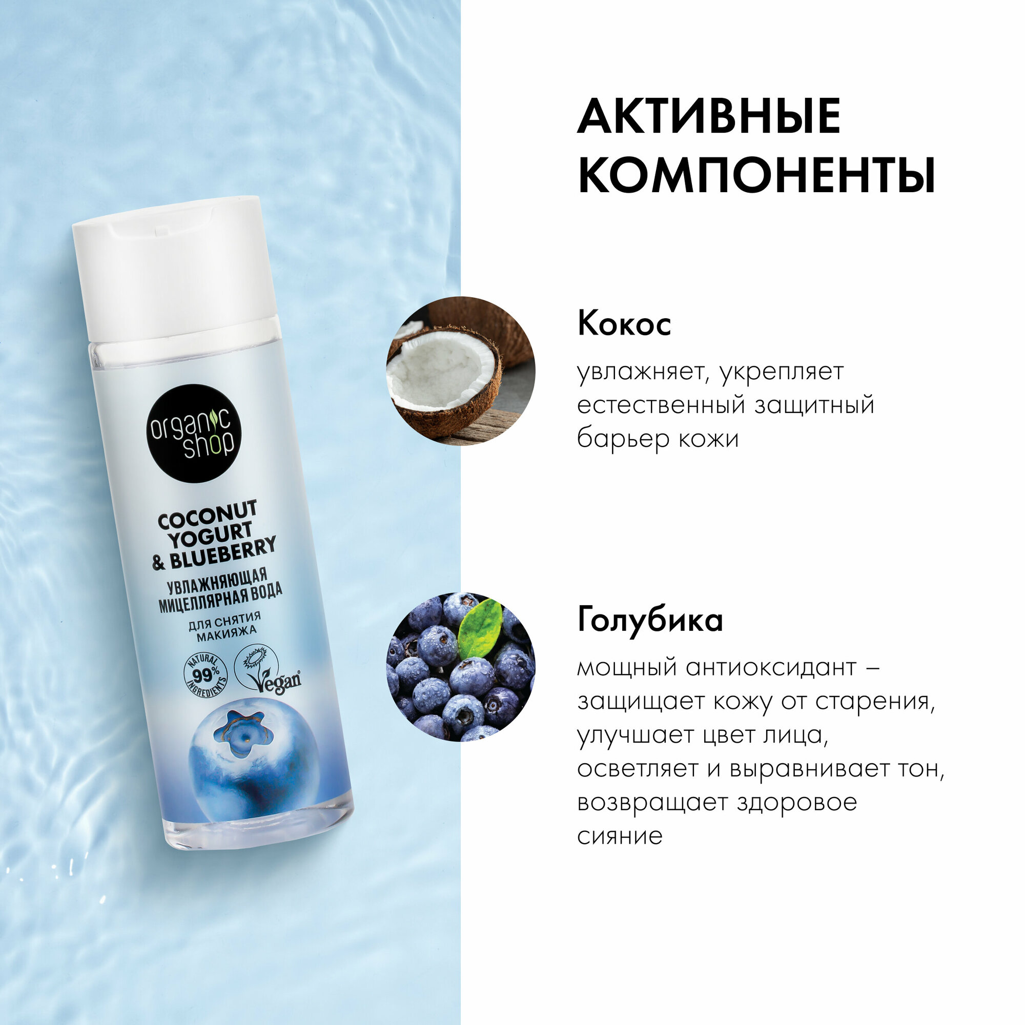 Мицеллярная вода для снятия макияжа «Увлажняющая» Organic Shop, Coconut Yogurt, 200 мл