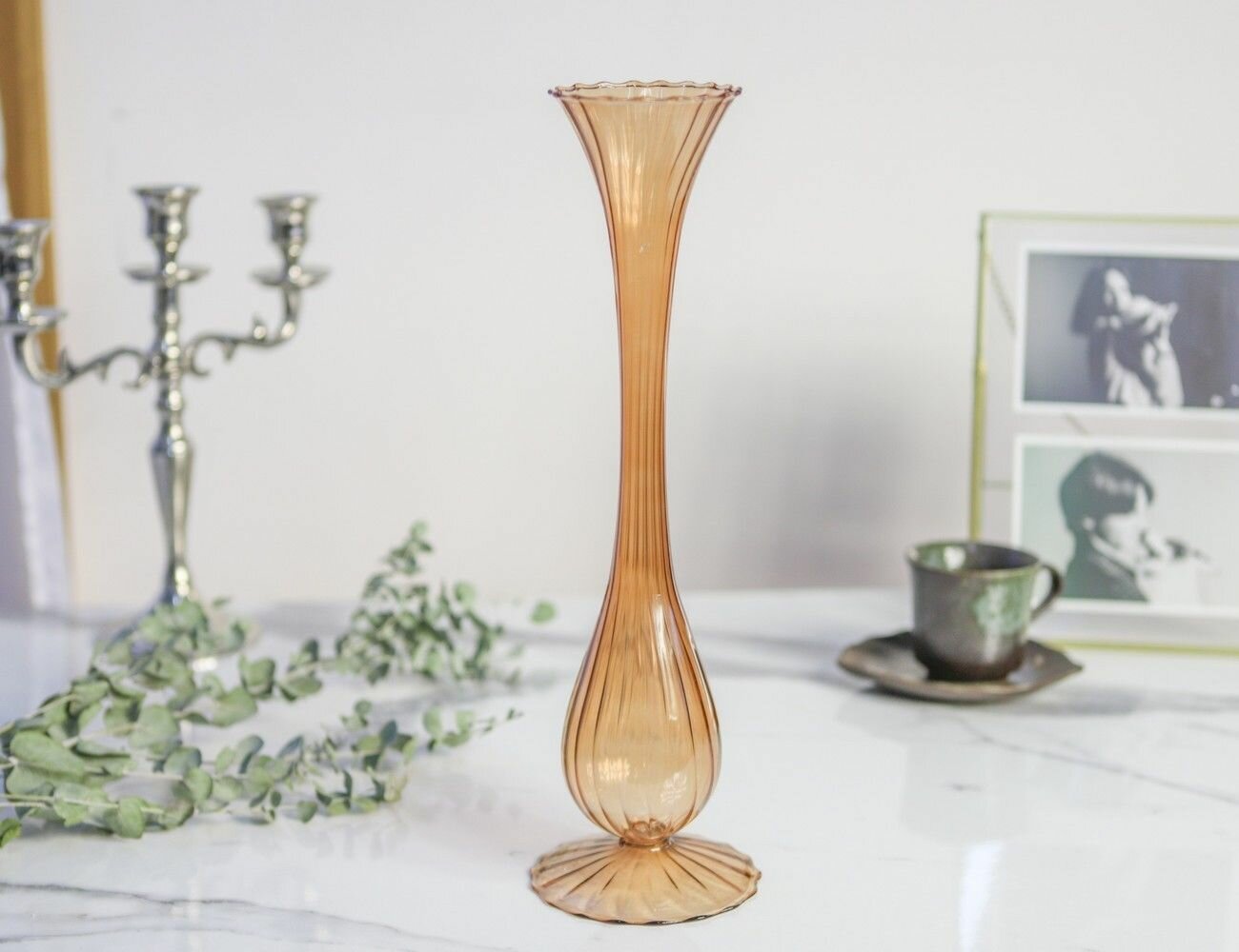 фото Стеклянная ваза альто соло, янтарная, 35 см, EDG 106337-37