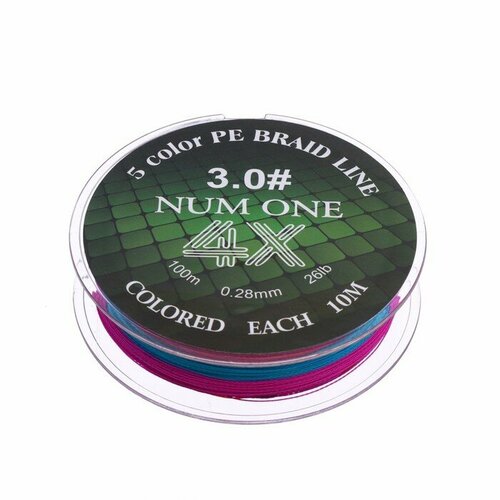 Шнур Ryobi NUM ONE PE4X, диаметр 0.285 мм, тест 11.8 кг, 100 м, Multi Colour