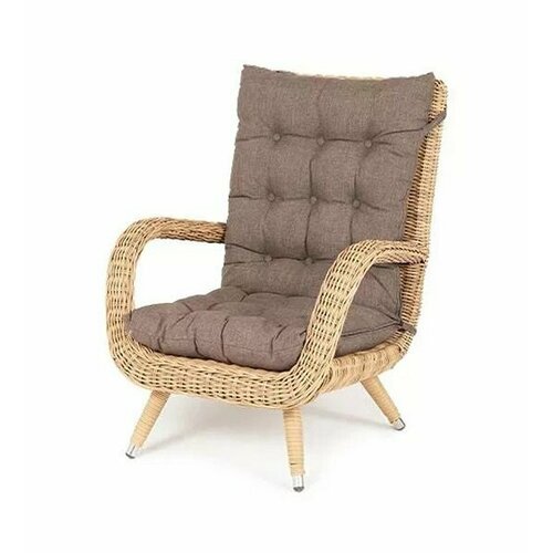 Садовое кресло плетеное 4SIS Толедо с подушками, из искусственного ротанга, ручное плетение, высокая спинка соломенный