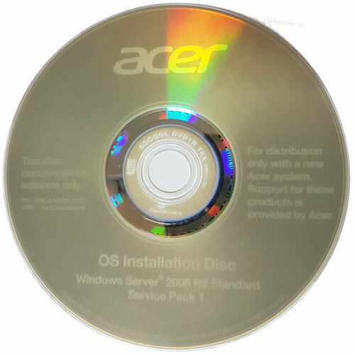 Дистрибутив (диск) MS Win Server 2008 R2 Standard DVD by Acer макин дж к десаи анил развертывание и настройка windows server 2008 cd