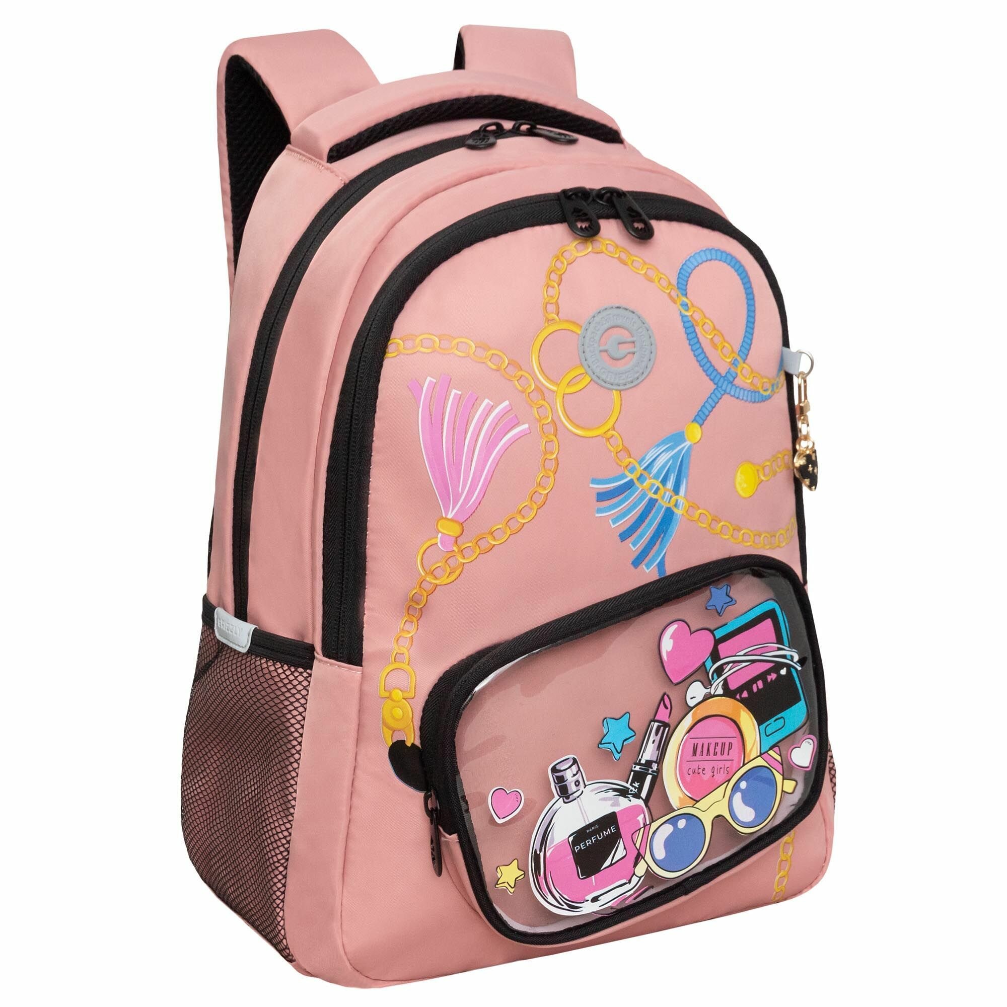 Рюкзак школьный для девочки подростка, с ортопедической спинкой, для средней школы, GRIZZLY, (розовый)