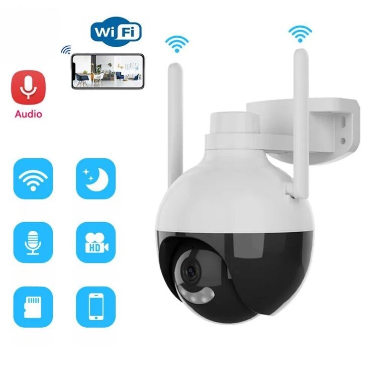 Камера видеонаблюдения Wi-Fi поворотная 360°/ Всепогодная водонепроницаемая IP камера с динамиком и микрофоном