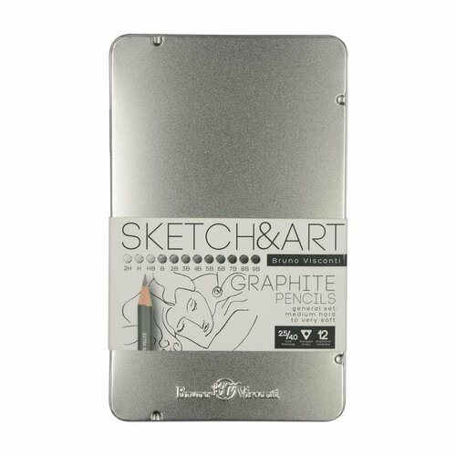 фото Набор карандашей чернографитных sketch&art 2h-9b 12 шт, в металлической коробке (21-0009)