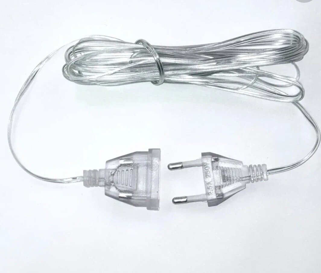 Удлинитель для гирлянд 5 метров - 1шт цвет серебристый- прозрачный.