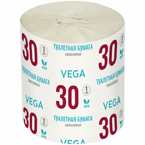 Комплект 48 шт, Бумага туалетная Vega, 1-слойная, 30м/рул, серая туалетная бумага vega серая однослойная 339241 48 рул