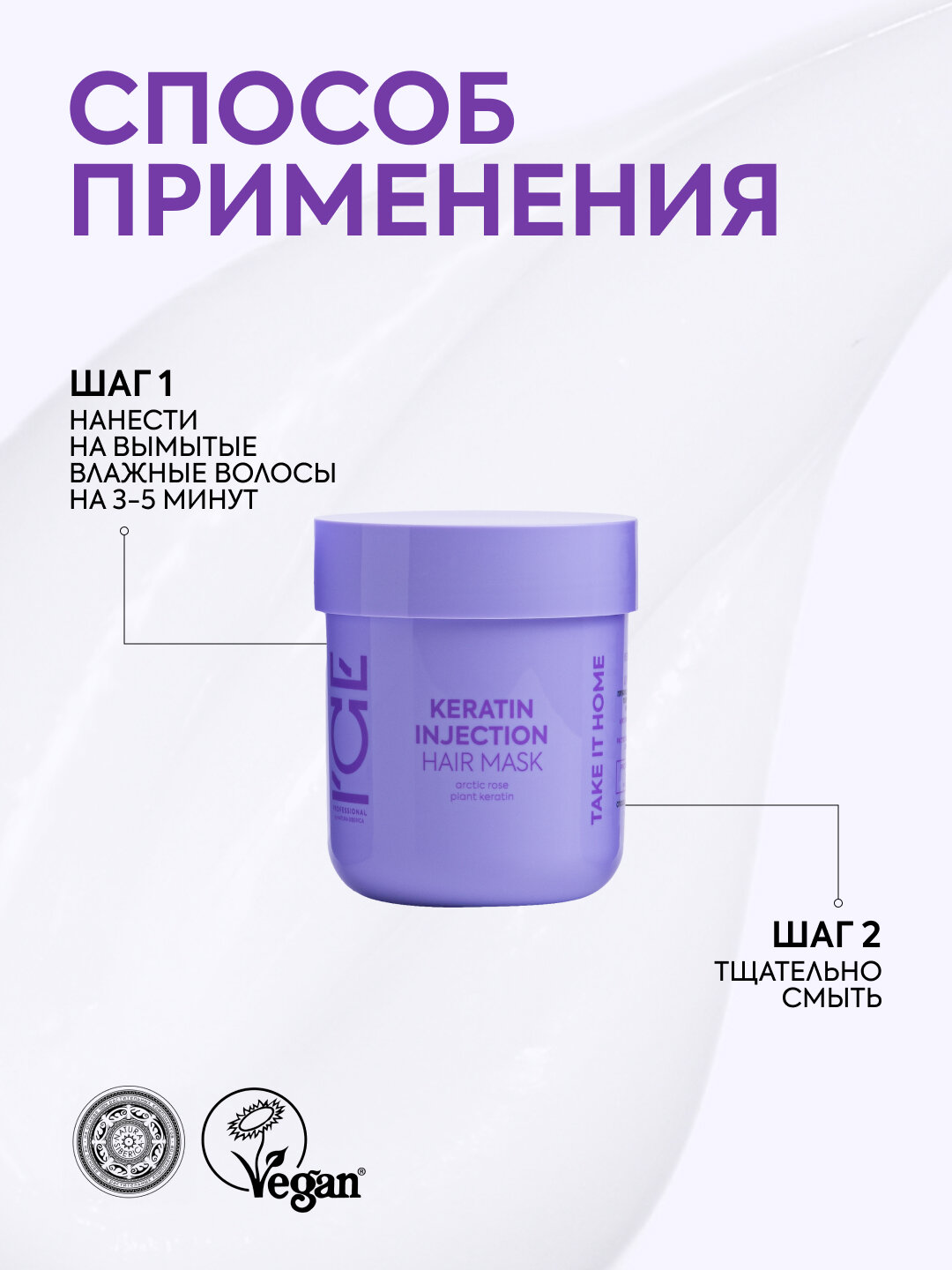 Кератиновая маска для поврежденных волос Keratin Injection ICE Professional by Natura Siberica, Take It Home, 200 мл