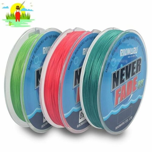 фото Плетеный шнур rikimaru never fader pex8 / 0.10мм, 10lb-4.54кг, light green, 135м, / леска плетенка для рыбалки