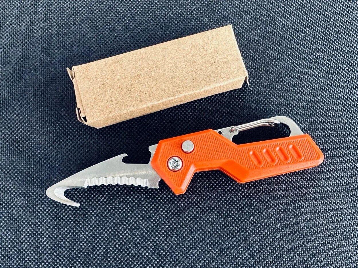 фото Портативный многофункциональный складной выкидной нож - брелок / карманный стропорез для распаковки, охоты, рыбалки, походов, туризма, туристический