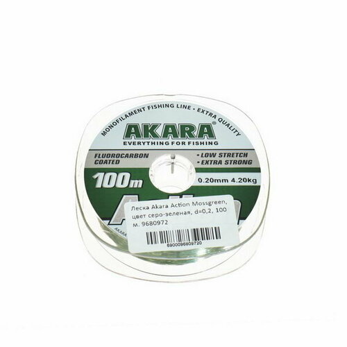 фото Леска action mossgreen, диаметр 0.2 мм, тест 4.2 кг, 100 м, серо-зеленая akara