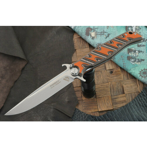 фото Большой складной нож нокс финка-с (d2, серо-оранжевая g10, шайбы)