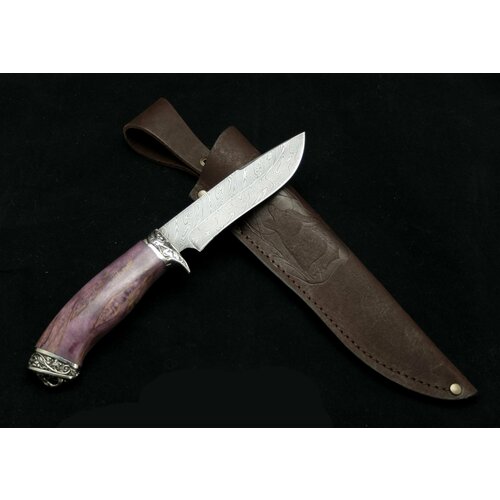 Нож Тайфун дамаск литье (рукоять - стабилизированная карельская береза фиолетовая, наконечник) г. Ворсма