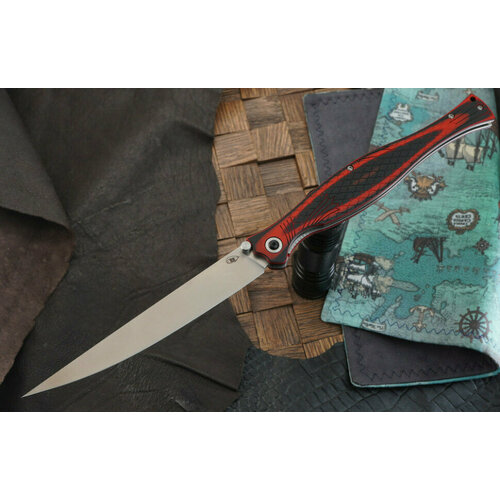 фото Огромный складной нож reptilian лаврак, сталь aus-8, рукоять черно-красная g-10