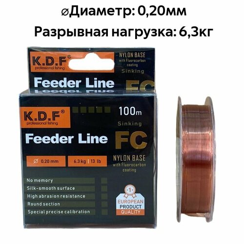 фото Леска c покрытием из флюорокарбона kdf feeder line fc 0,20мм 100 м нет бренда