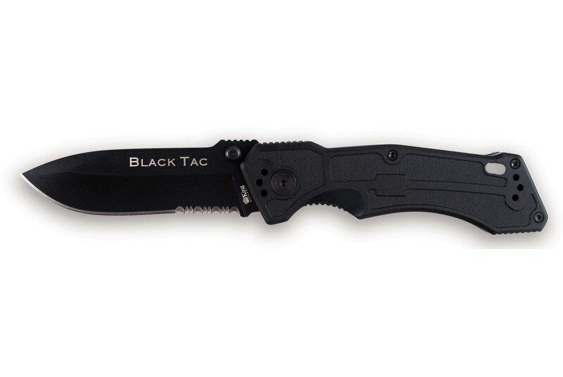 Нож складной Ontario (Онтарио) BLACK TAC FOLDING TACTICAL KNIFE / блистер / OKC