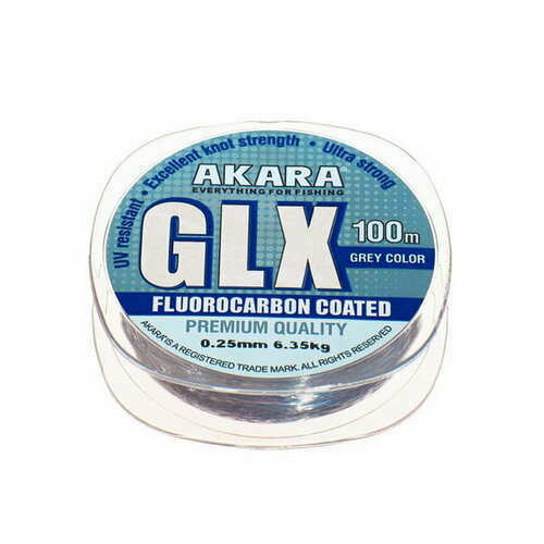 фото Леска glx premium grey, диаметр 0.25 мм, тест 6.35 кг, 100 м, серая akara
