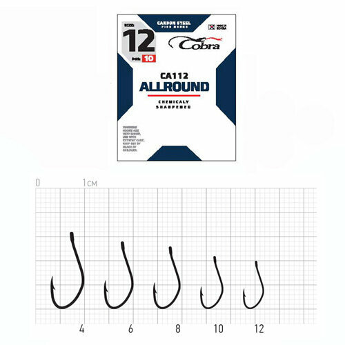 крючки cobra allround сер ca126 разм 010 10шт Крючки Cobra ALLROUND сер. CA112 разм.010 10шт.