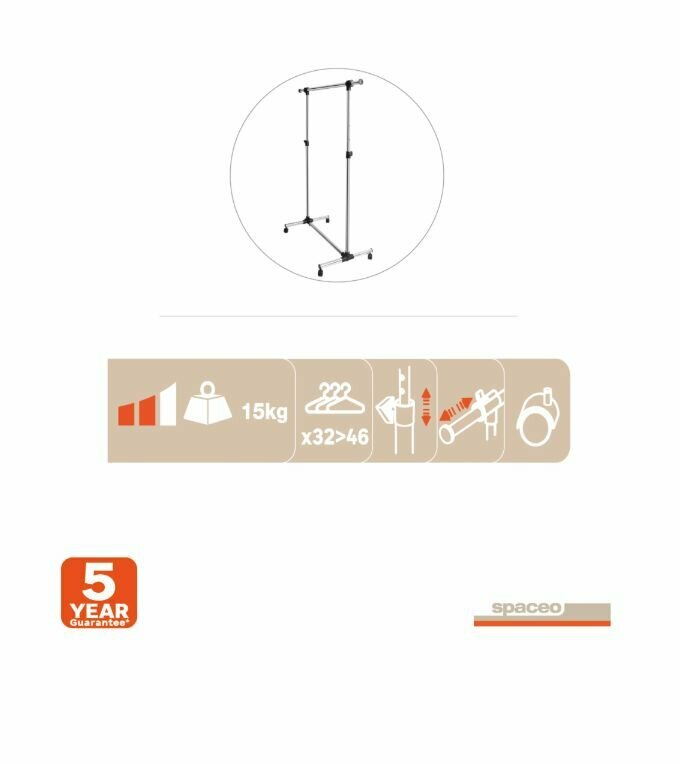 Напольная вешалка на колёсах Spaceo 86.3-114см x 101-159см x 51см сталь цвет серый - фотография № 17