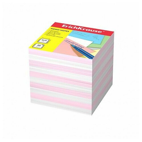 Бумага для заметок ErichKrause, 90x90x90 мм, 2 цвета: белый, розовый