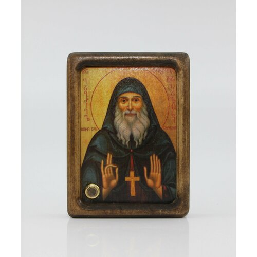 подарочная икона преподобноисповедника гавриила самтаврийского ургебадзе в деревянном коробе для хранения святынь Икона Гавриил Ургебадзе 9х12 см