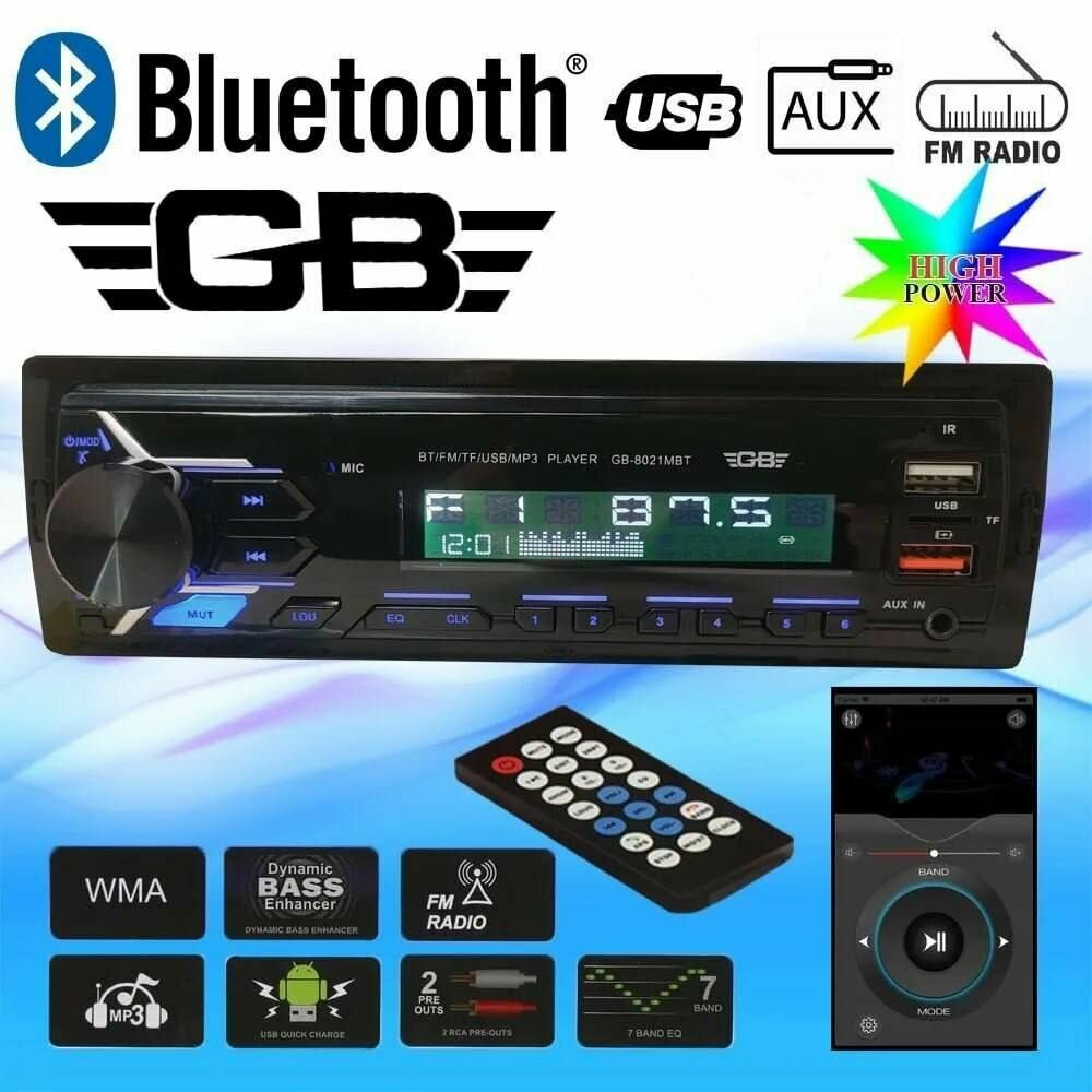 Автомагнитола/Магнитола/Чейнджер 1Din GB 8021 MBT (Bluetooth/USB/AUX/FM)