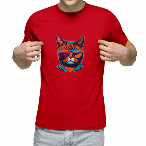 мужская футболка кот в очках 2xl синий Футболка Us Basic, размер 2XL, красный