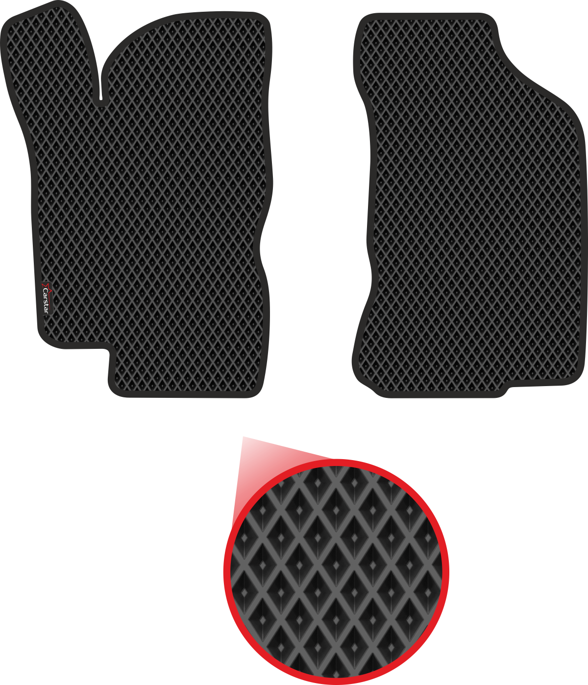 Передние коврики EVA для Lada Kalina I (2004-2013), чёрные с чёрным кантом, ячейка - ромб