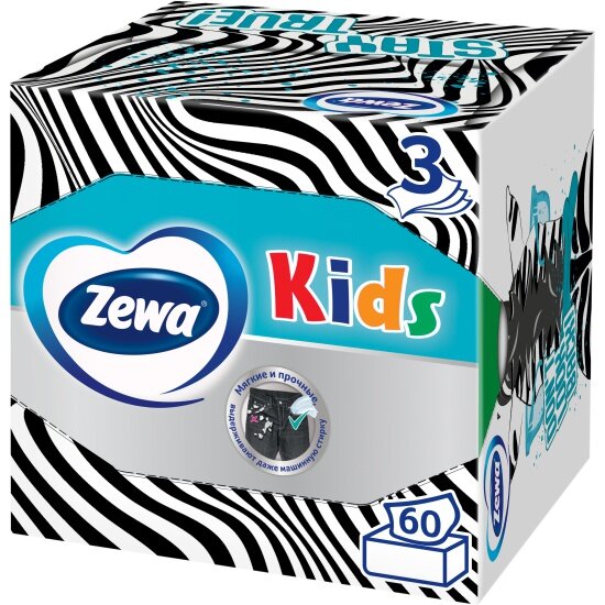 Набор из 3 штук Салфетки косметические ZEWA Kids 60шт для лица в кубе - фотография № 1