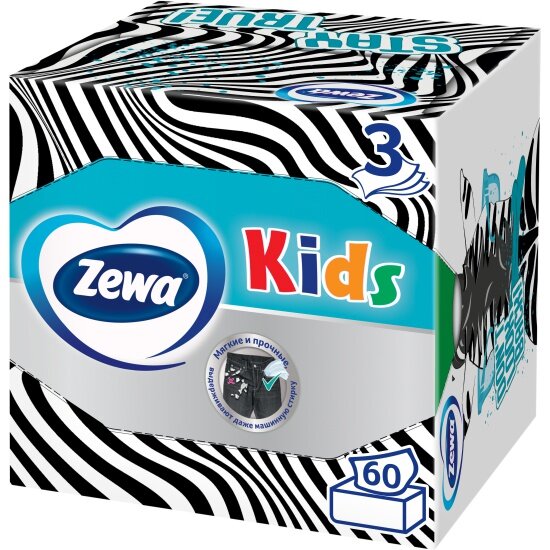 Салфетки косметические ZEWA Kids 60шт для лица в кубе