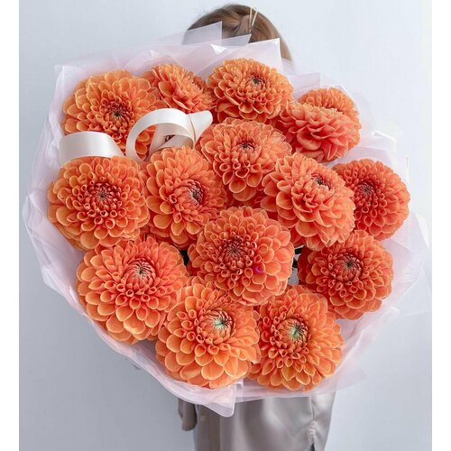 Букет оранжевые георгины, красивый букет цветов, шикарный, цветы премиум.