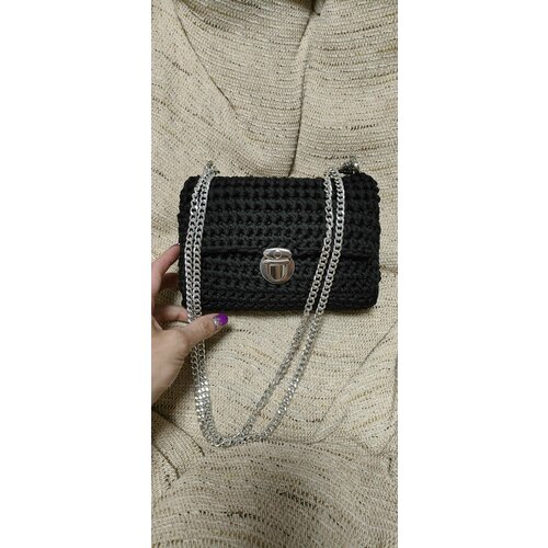 фото Сумка кросс-боди , фактура вязаная, черный нет бренда