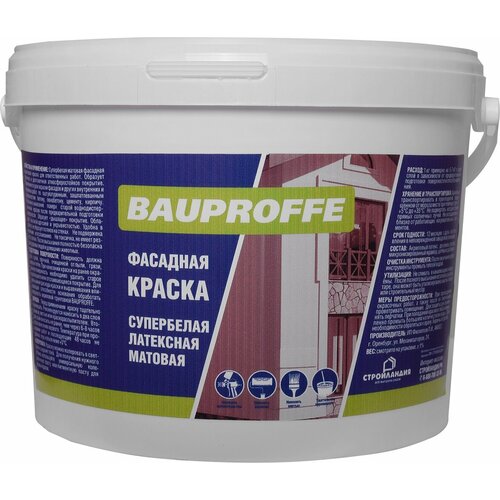 Краска фасадная латексная BAUPROFFE 14кг. покраска/оттенки/лак/краски краска фасадная латексная базис белая 14кг