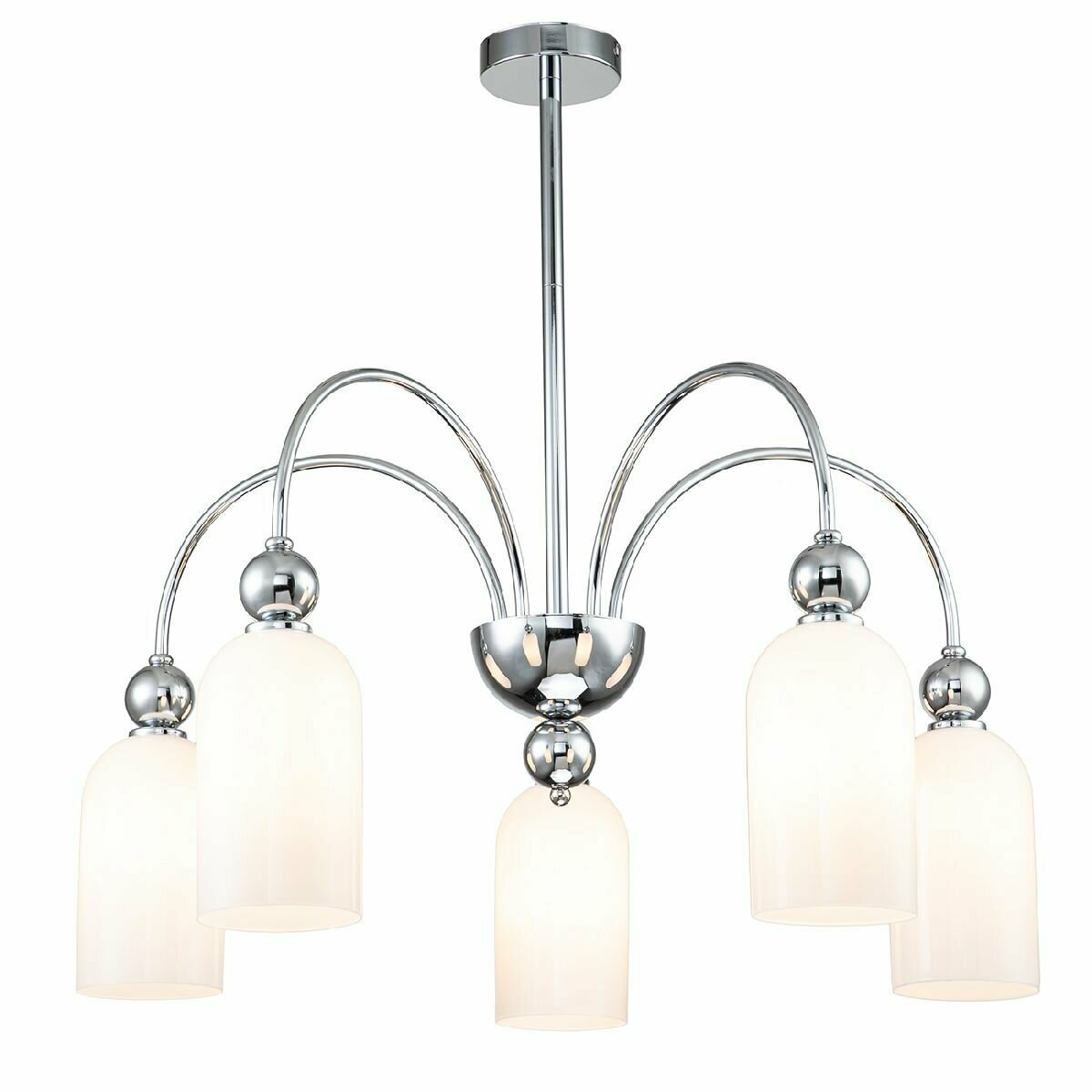 фото Люстра на штанге Escada Ode 686/5PL Chrome, Накаливания, E14, Стекло/Белый, Металл/Хром, Классика, В гостиную, На потолок, Великобритания, Цилиндр