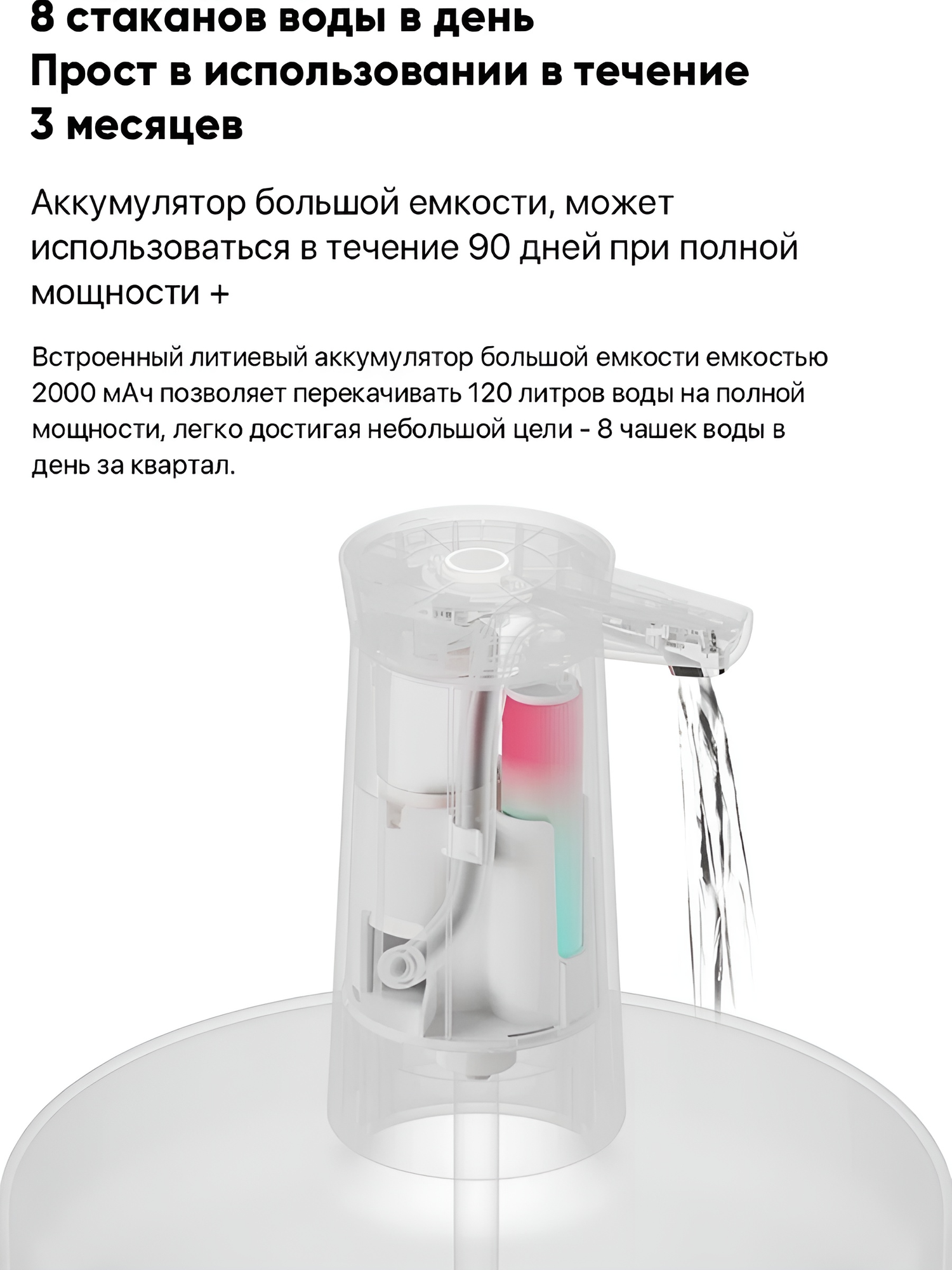 Универсальная помпа для воды Xiaomi Mijia Sothing Water Pump Wireless White (DSHJ-S-2004) - фото №7