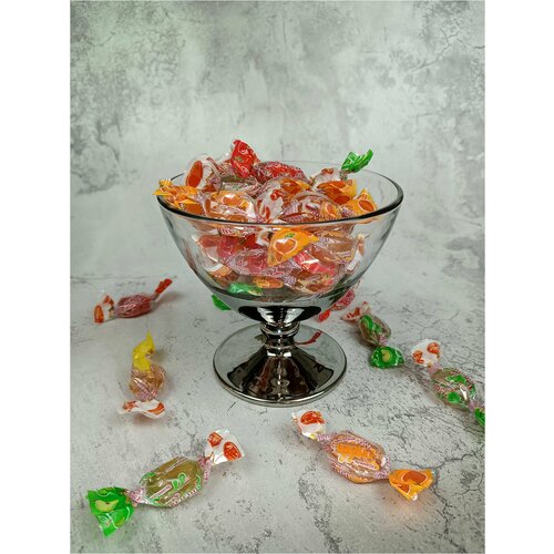 Ваза стеклянная на ножке для фруктов / конфет с алмазной гравировкой PROMSIZ поло, d 130 мм / Фруктовница / Конфетница / 1 шт.