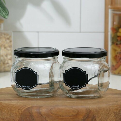 Банки для хранения «Меловой дизайн», стеклянные, 350 мл, 2 шт, с мелком для маркировки
