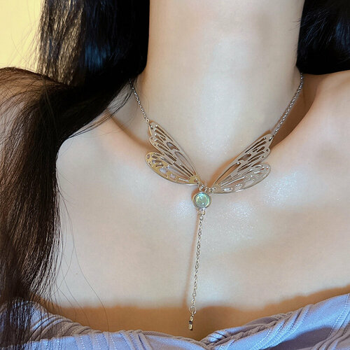 фото Цепочка - ожерелье плешоп ohr-150388-73 металлическая с бабочкой, серебристый, 33 см