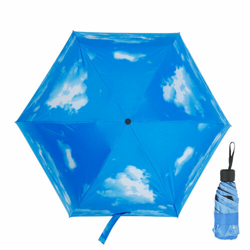 Мини-зонт ECS, механика, 3 сложения, купол 90 см, 6 спиц, система «антиветер», чехол в комплекте, белый, голубой