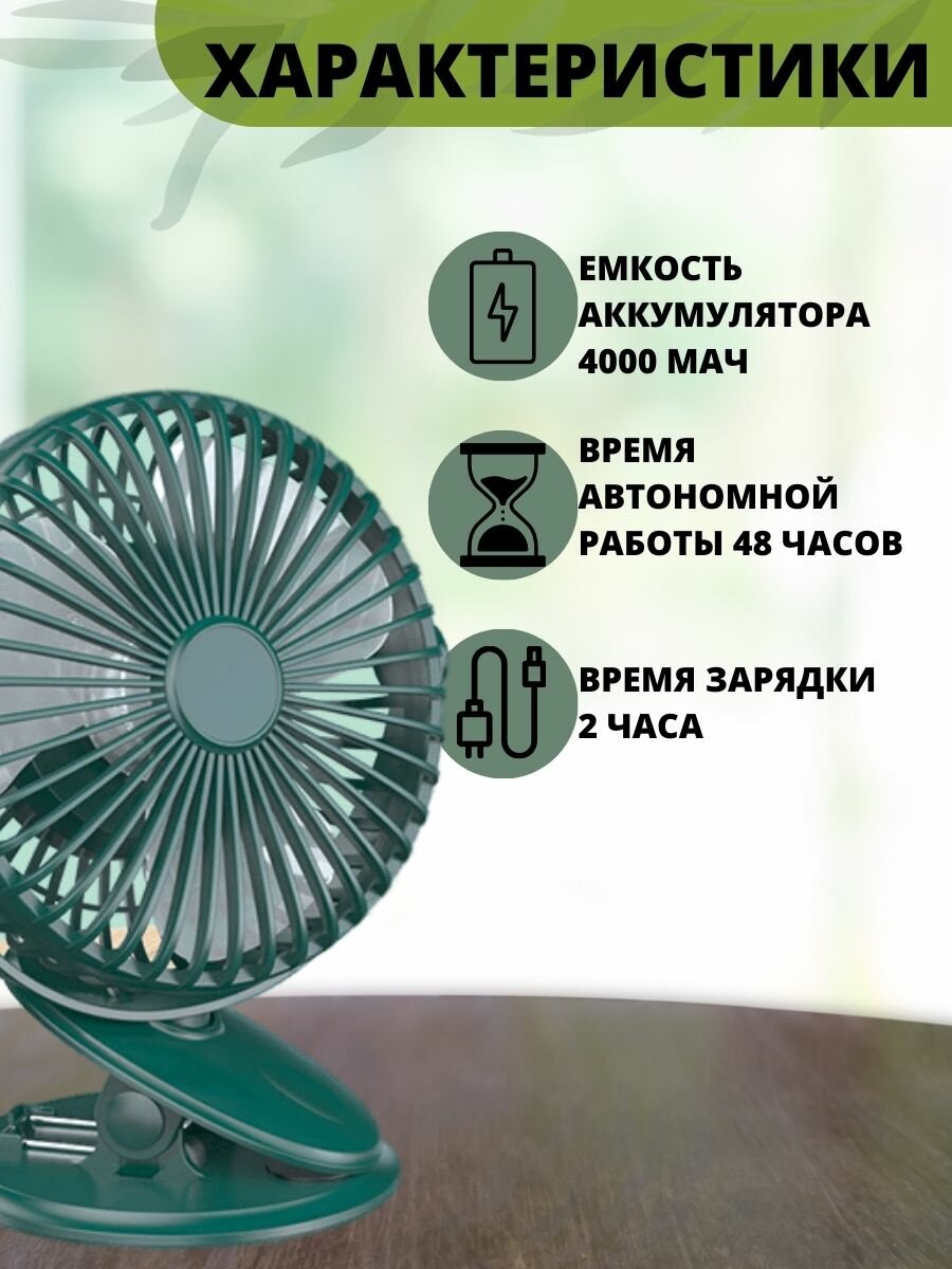 Настольный вентилятор бесшумный, зеленый - фотография № 2