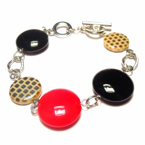 фото Браслет-цепочка gulnara, стекло, 1 шт., размер 22 см, черный, красный