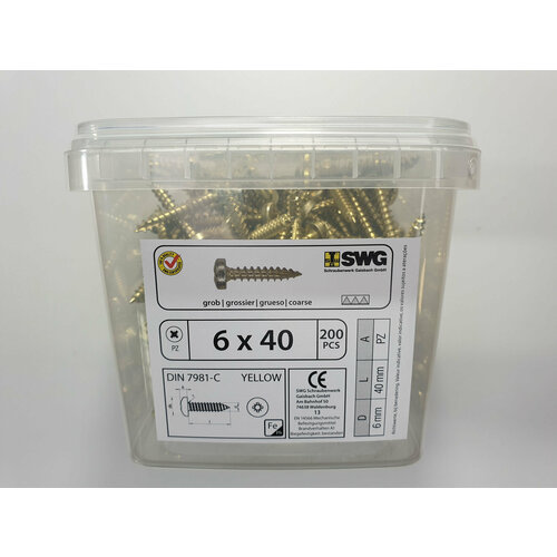 Саморез по металлу DIN 7981-C 6x40 YELLOW (200 pcs) SWG, Германия