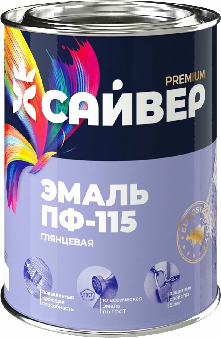 фото Алкидная эмаль универ. дерево, металл Сайвер ПФ-115 глянцевая черная 0,8 кг